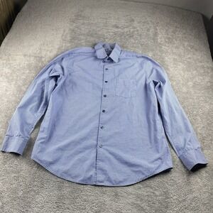 Tasso Elba Button Up Dress Shirt Mens Large 16-16.5 Blue White Long Sleeve
